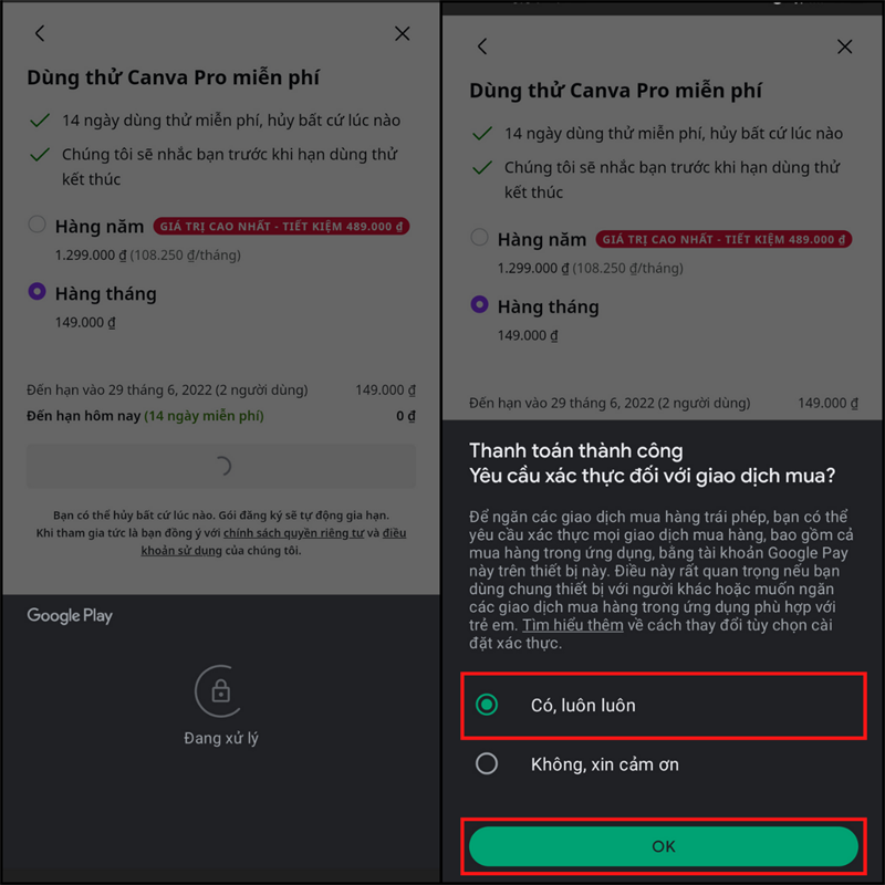 Chờ đợi quá trình xử lý diễn ra. Sau đó nhấn vào nút Có, luôn luôn > OK. Chờ đợi quá trình xử lý diễn ra. Sau đó nhấn vào nút Có, luôn luôn > OK.