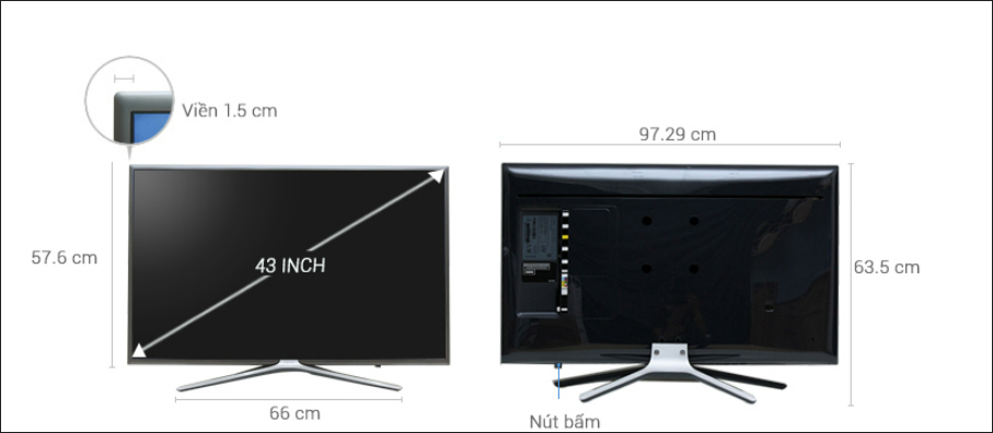 Kích thước tivi Samsung 43 inch có thiết kế Airslim