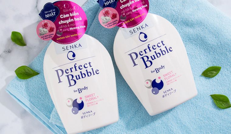 Review sữa tắm Senka Perfect Bubble for Body hương hoa hồng, đinh hương