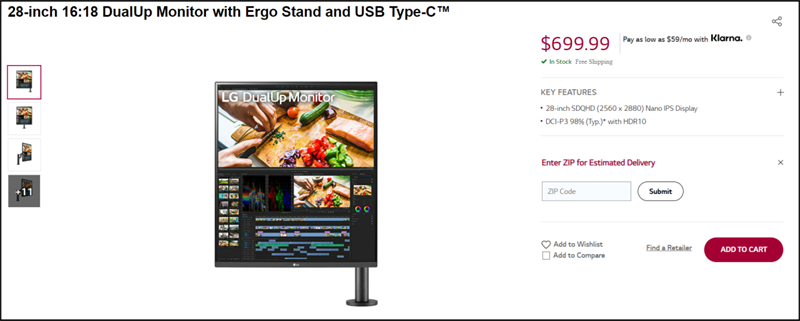 Giá bán của màn hình LG DualUp tại Mỹ Giá bán của màn hình LG DualUp tại Mỹ