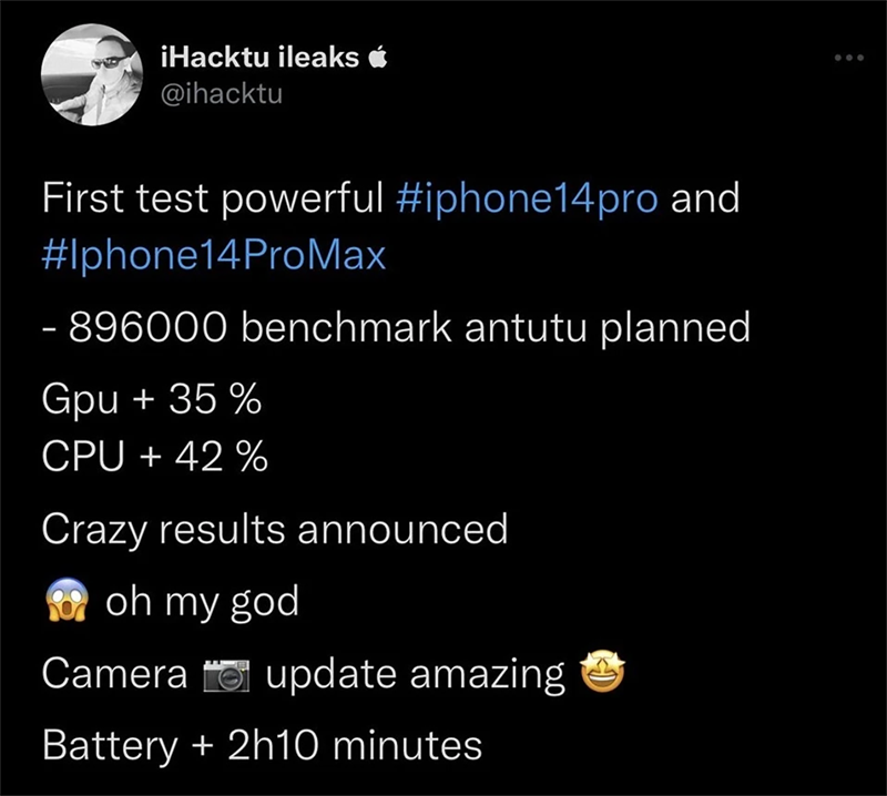 Tweet của ihacktu về pin trên iPhone 14 Pro Series Tweet của ihacktu về pin trên iPhone 14 Pro Series