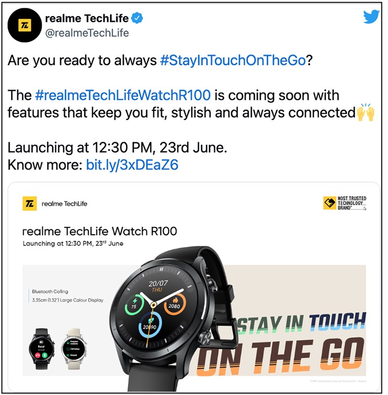 Hình ảnh Twitter về việc Realme sắp cho ra mắt smartwatch Hình ảnh Twitter về việc Realme sắp cho ra mắt smartwatch