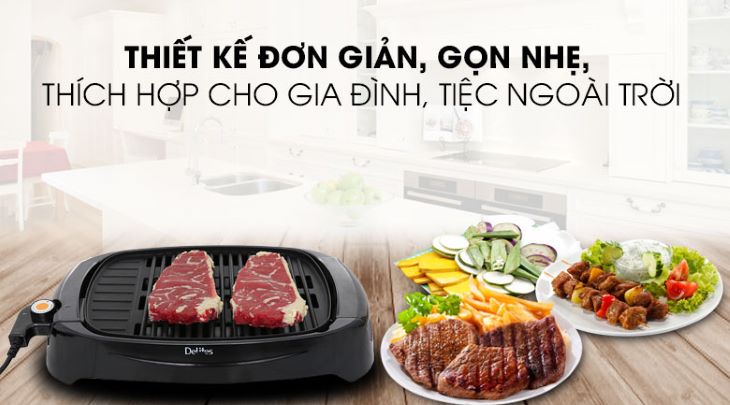 Bếp nướng điện Delites nhỏ gọn, hiện đại, tiện sử dụng ngay trên bàn ăn