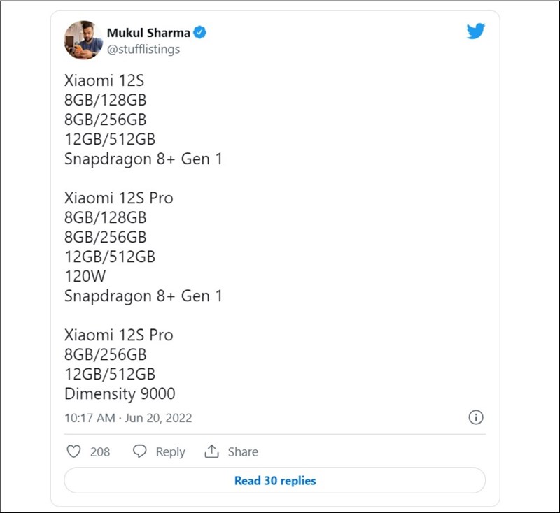 Thông số kỹ thuật Xiaomi 12S, Xiaomi 12S Pro bị rò rỉ trước khi ra mắt Thông số kỹ thuật Xiaomi 12S, Xiaomi 12S Pro bị rò rỉ trước khi ra mắt