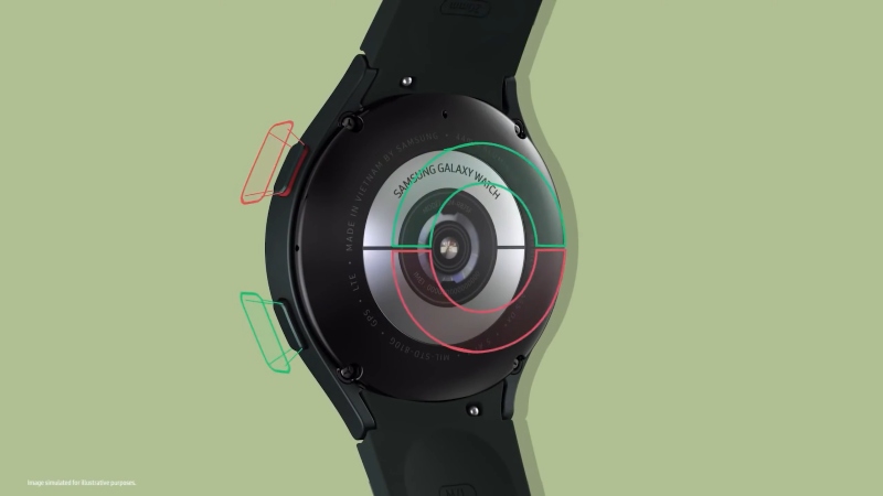 Mặt sau được trang bị các cảm biến hiện đại của amsung Galaxy Watch 4.