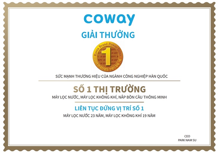 Coway được công nhận là Thương hiệu số 1 thị trường Hàn Quốc