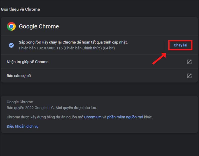 Nhấn vào nút Chạy lại.
