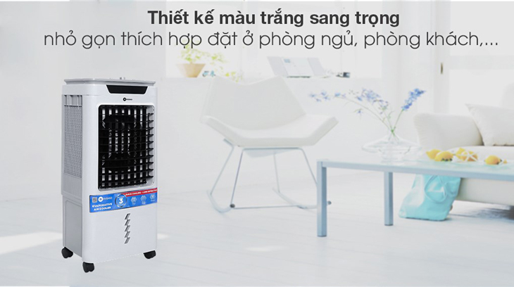 Quạt điều hòa Mishio MK-267 có thiết kế màu trắng sang trọng cùng kích thước nhỏ gọn, phù hợp cho mọi không gian
