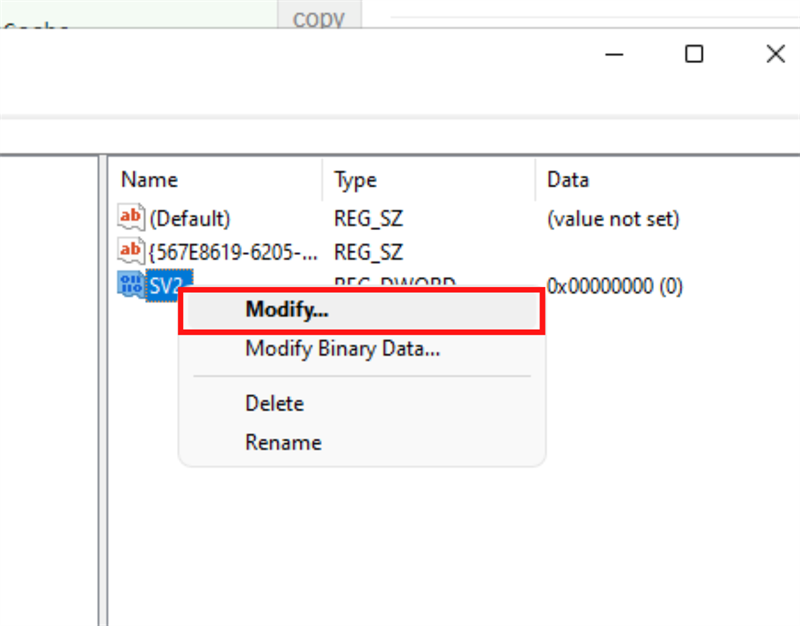 Nhấn chọn vào SV2 > Modify.