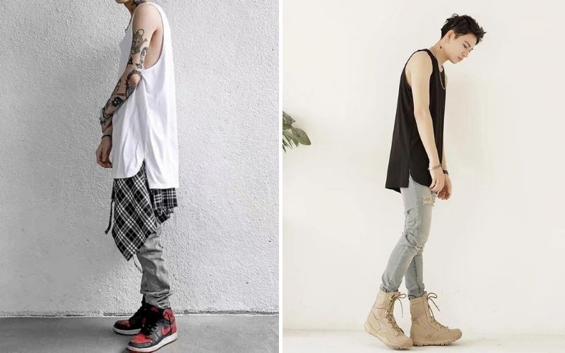 Kiểu phối áo tank top cùng quần jean và giày thể thao đầy cá tính, mạnh mẽ