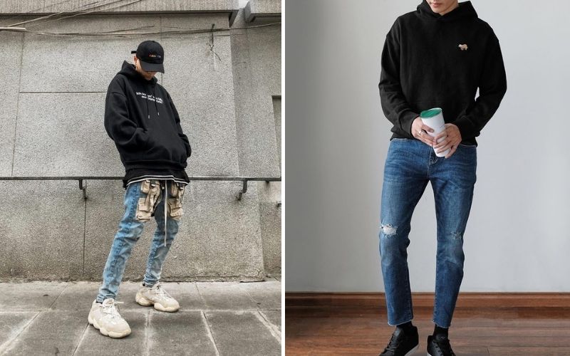 Kiểu phối áo hoodie, quần jean dài và giày bata giúp hack dáng, làm tôn lên chiều cao