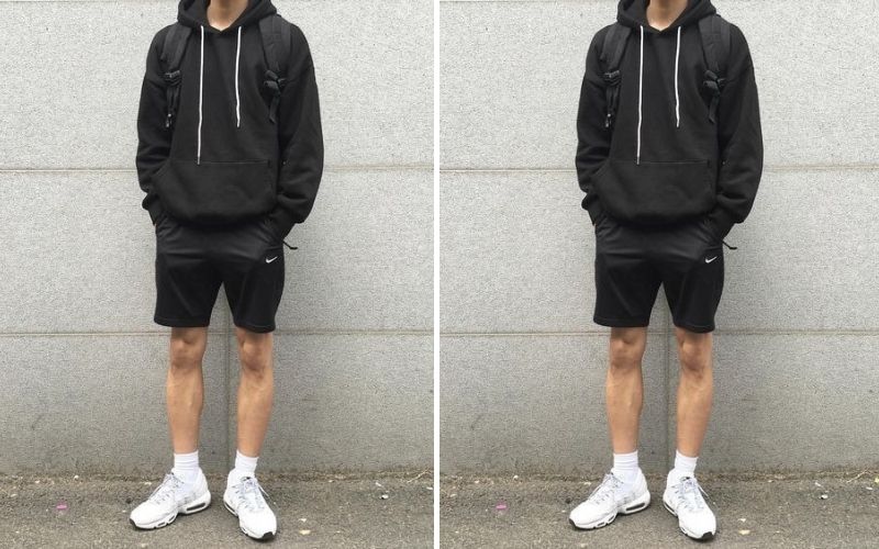 Kiểu phối áo hoodie, quần short cùng giày bata giúp bạn thêm phần năng động, trẻ trung