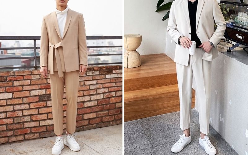 Kiểu phối blazer với quần tây cùng màu và bata tăng thêm phần trẻ trung, phong cách