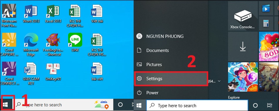 Hướng dẫn cách bật/ tắt chế độ Dark Mode (nền tối) trên Windows 10 đơn giản, nhanh chóng > Bước 1: Nhấn vào Start Menu (biểu tượng Windows trên màn hình chính). Sau đó, chọn Settings (biểu tượng bánh răng)