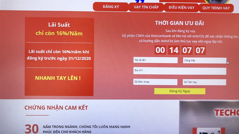 Thậm chí chúng còn tạo website giả Techcombank để lừa đảo Thậm chí chúng còn tạo website giả Techcombank để lừa đảo
