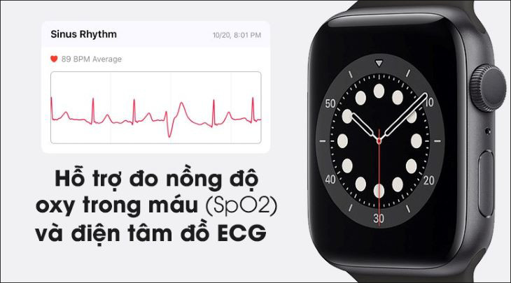 Năm 2022 thì nên chọn mua Apple Watch phiên bản nào? > Apple Watch S6 44mm viền nhôm dây silicone với chức năng đo nồng độ máu SpO2 và điện tâm đồ ECG