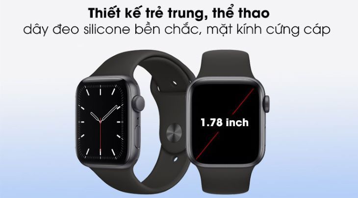 Năm 2022 thì nên chọn mua Apple Watch phiên bản nào? > Apple Watch SE 44mm viền nhôm dây silicone