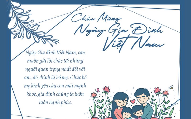Thiệp chúc mừng ngày Gia đình Việt Nam với cách thiết kế giản đơn nhưng nhiều tình cảm