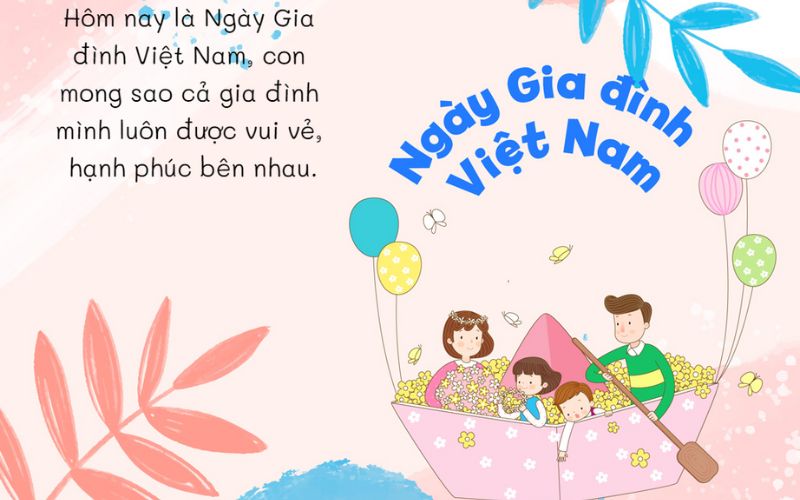 Thiệp chúc mừng ngày Gia đình Việt Nam với tông màu hồng đáng yêu, xinh xắn
