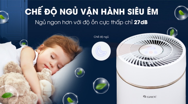 Máy lọc không khí Gree có chế độ ngủ với độ ồn cực thấp