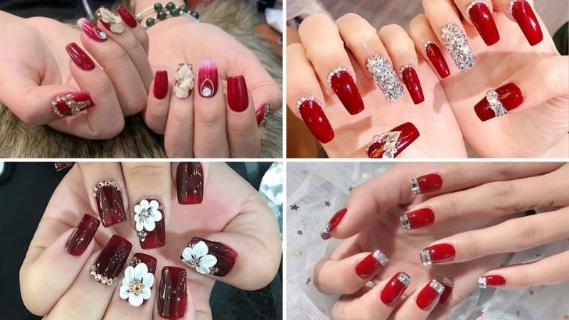 Nails đính đá Hàn Quốc  Sơn Gel màu đỏ đặc biệt  YouTube