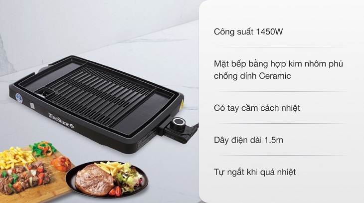 Bếp nướng điện BlueStone của nước nào? Có tốt không? > Bếp nướng điện Bluestone EGB-7408 1450W có giá chỉ 1.099.000 đồng