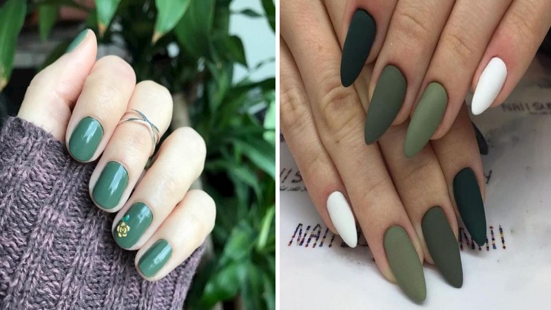 Tuyển tập mẫu nail màu xanh rêu xinh xắn siêu HOT