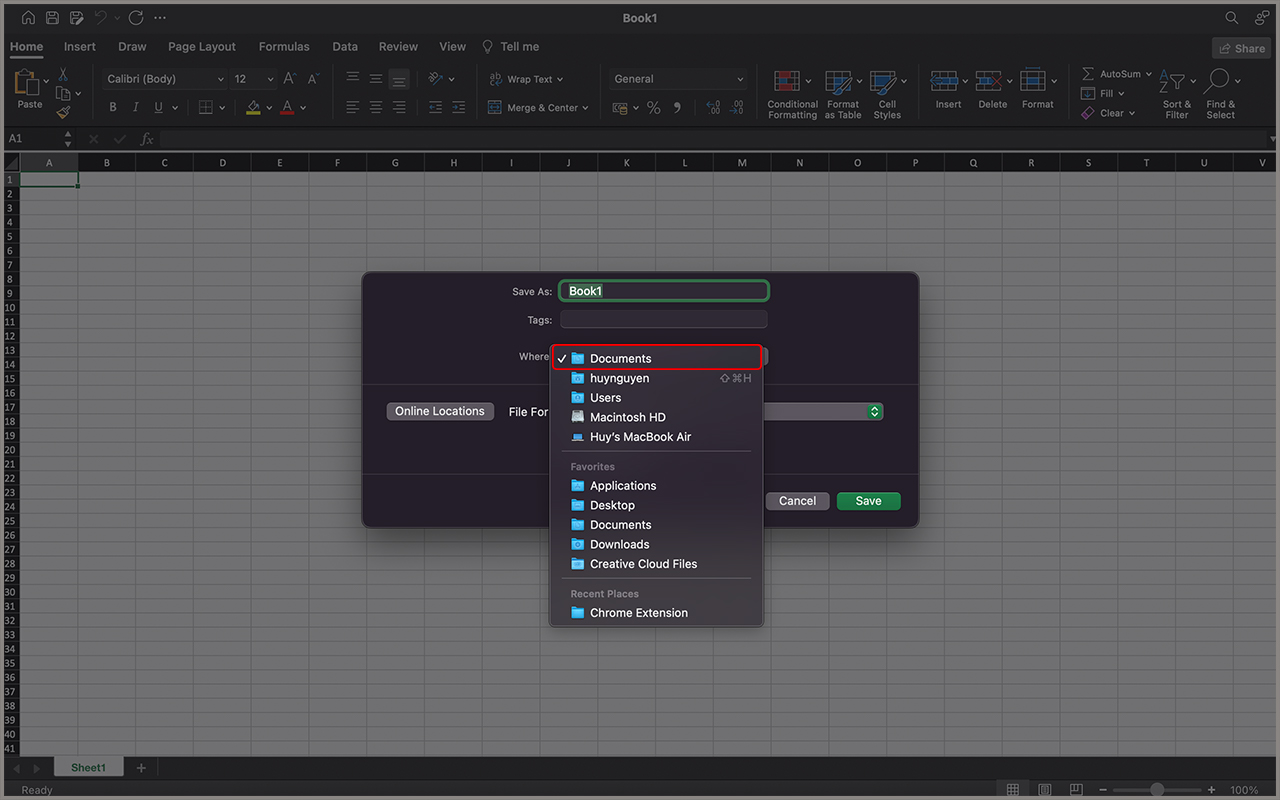 Không lưu được file Excel trên MacBook