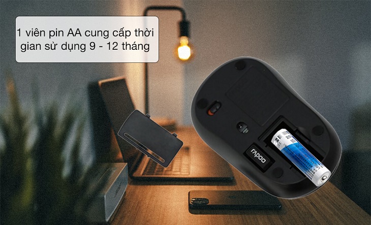 Chuột Không Dây Rapoo M216 Đen cung cấp thời gian sử dụng pin kéo dài 9 - 12 tháng