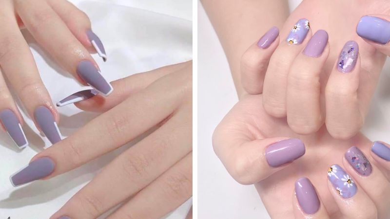 Nail box thiết kế màu tím pastel và charm nơ xinh xắn | Shopee Việt Nam