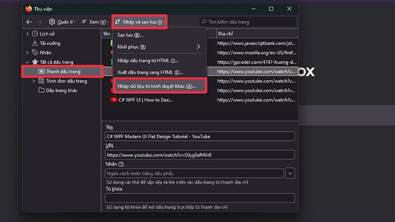 Cách nhập dữ liệu bookmark từ trình duyệt khác vào Mozilla Firefox Cách nhập dữ liệu bookmark từ trình duyệt khác vào Mozilla Firefox