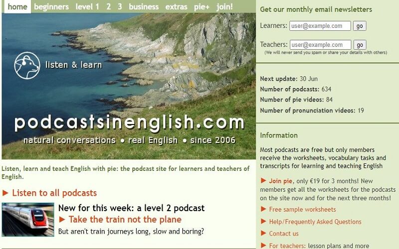 Podcast in English là kênh podcast đa dạng nội dung, chương trình học