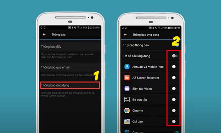 Chọn Thông báo ứng dụng >> Bật quyền truy cập ứng dụng mà bạn muốn