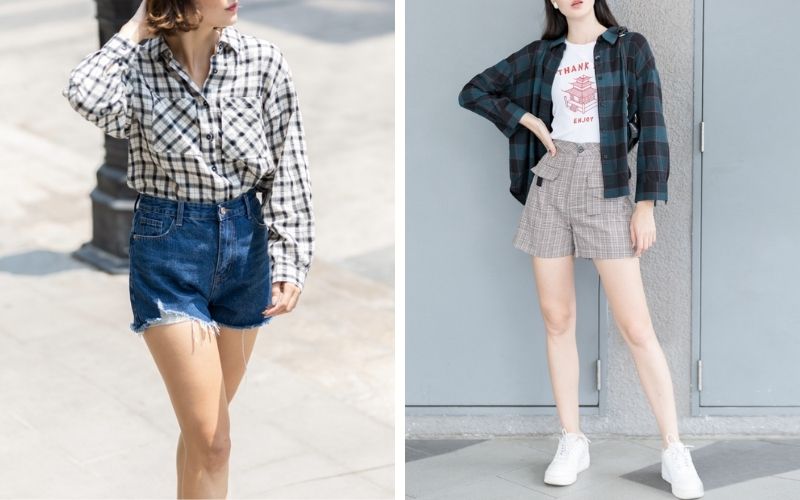 Áo sơ mi kẻ sọc phối quần short