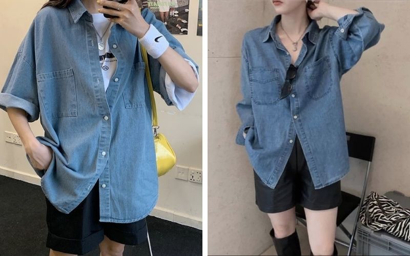 Áo sơ mi denim phối quần short