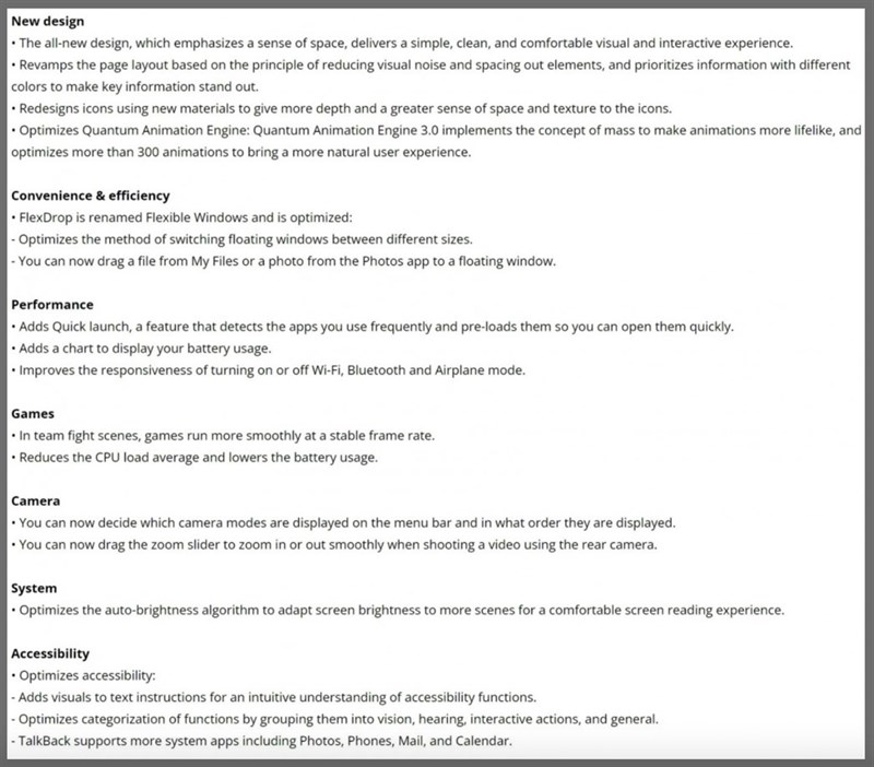 Hình ảnh các tính năng mới trong bản cập nhật