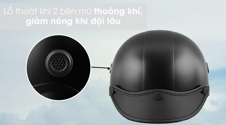 Mũ 1/2 có lỗ thông gió size L Nón Sơn NS00807A đen có thiết kế lỗ thông thoáng khí 2 bên mũ, đem đến cho bạn sự thoải mái khi đội 