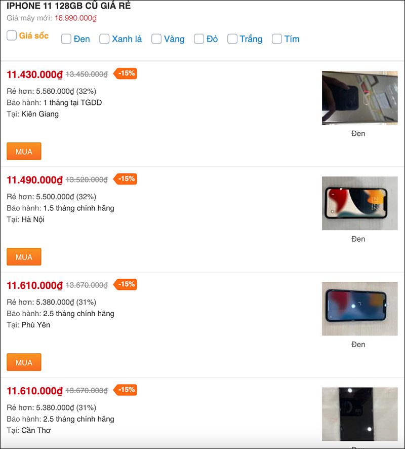 iPhone 11 128GB cũ giá bao nhiêu?