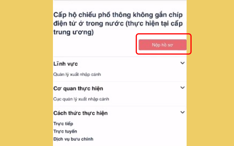 Bấm vào ô Nộp hồ sơ