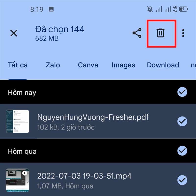 Cách xóa lịch sử tải file trên Android