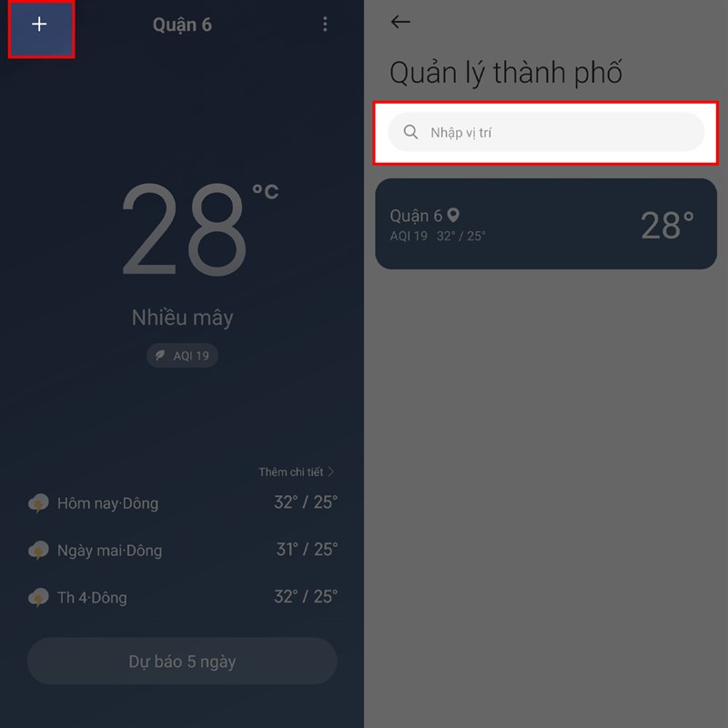 Cách xem dự báo thời tiết nhiều nơi cùng nhau trên điện thoại Xiaomi