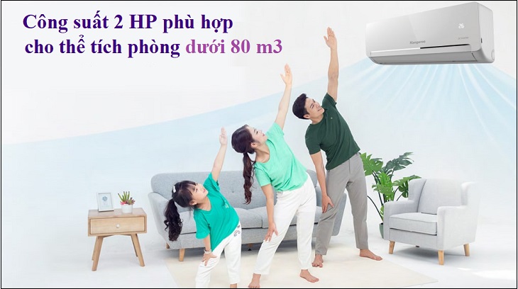 Máy lạnh Kangaroo Inverter 2 HP KGAC18CI với công suất 2 HP phù hợp cho thể tích phòng dưới 80 m3