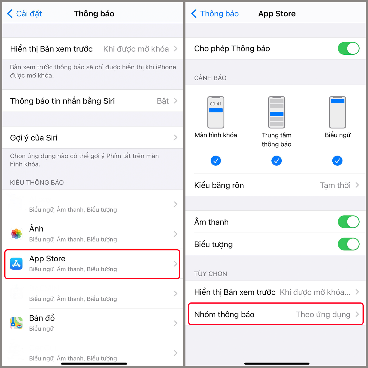 Cách nhóm thông báo bằng ứng dụng trên iPhone
