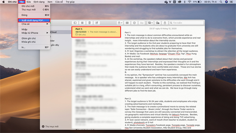 cách chuyển ghi chú thành file PDF trên MacBook