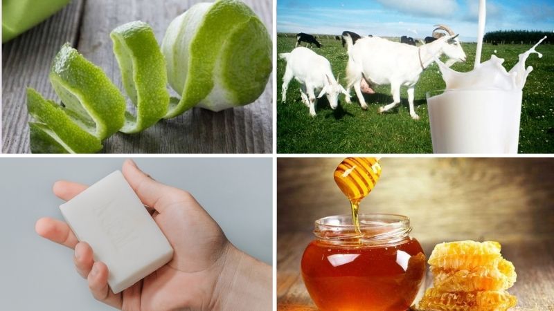 Ingredients for making goat milk and lemon soap