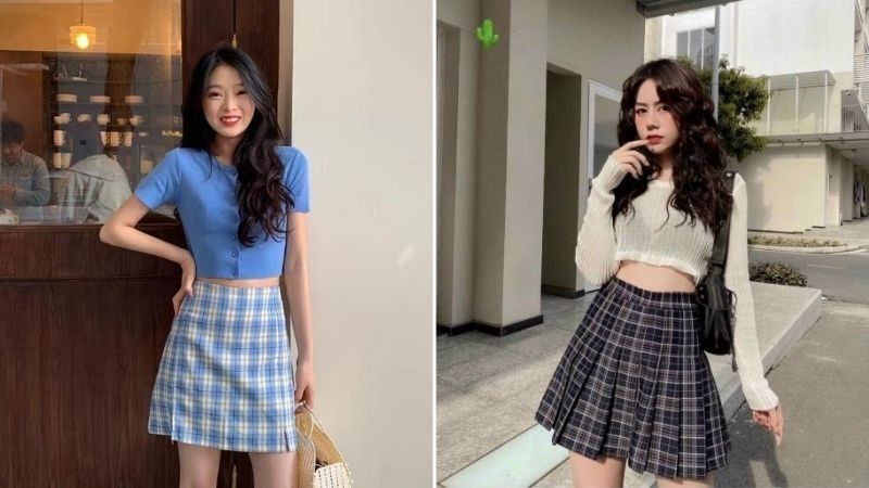 Mua Chân váy ngắn Xếp ly Kẻ sọc Caro Lưng cao Dáng chữ A Ulzzang Hàn Quốc Chân  váy Ngắn Cạp cao Retro | Tiki