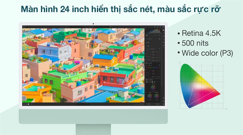 Màn hình độ phân giải 4.5K cùng dải màu rộng giúp đáp ứng nhu cầu đồ họa như Lightroom, Premiere dễ dàng