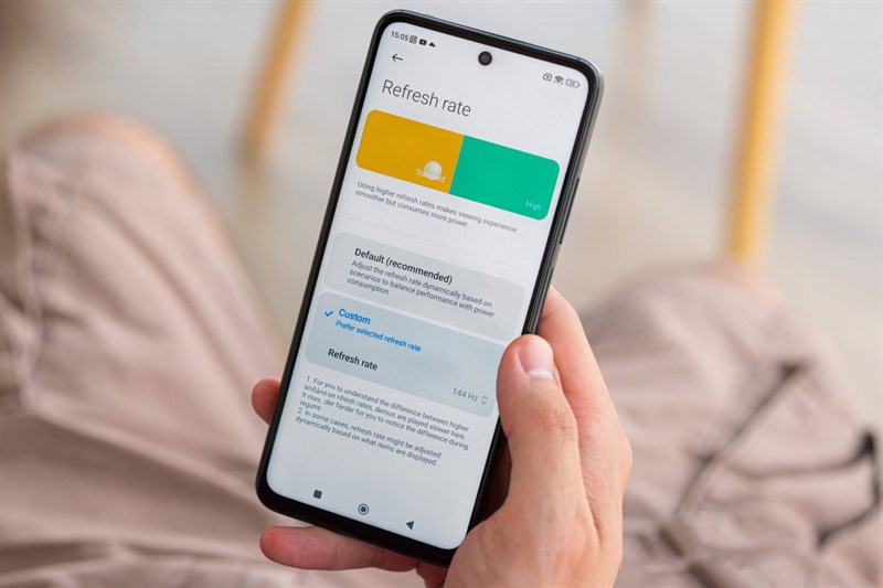 POCO X4 GT có nhiều chế độ cho phép tùy chỉnh mức tần số quét màn hình