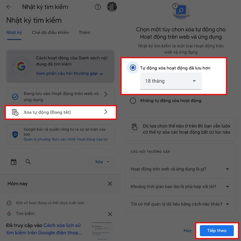 Cách xóa lịch sử Google tự động