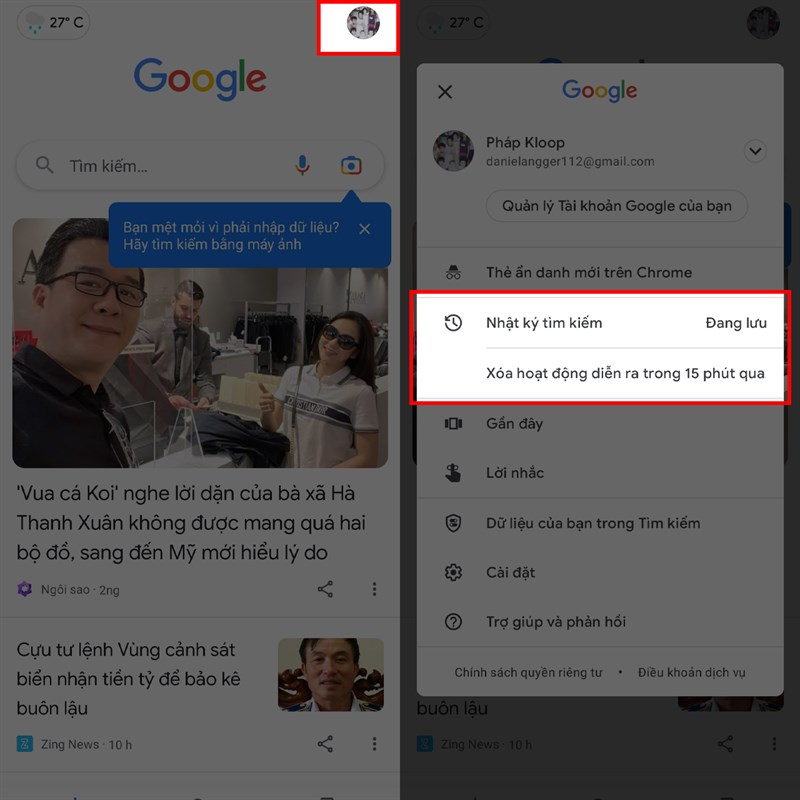 Cách xóa lịch sử Google tự động